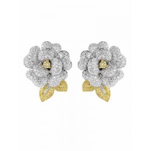 Camellia Ear Clip Ear Ring Design 18k White Gold Diamond Earrings For Women