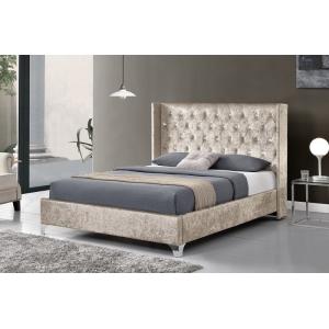 CE  Upholstered Bed Frame Plywood King Size Bed Frame With Wings