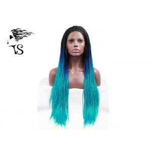 Blue Ombre Syntheticlace Front Box Braids , Colored Long African Braided Hair Wig
