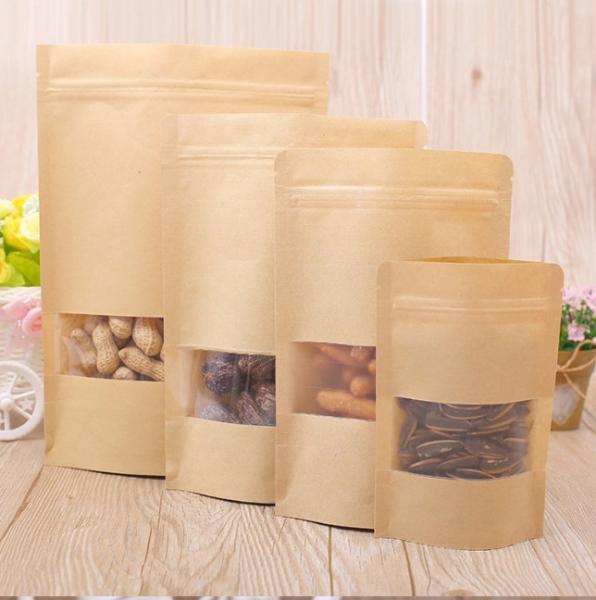 Zipper Sealed Folding Paper Packaging Flat Bottom With Window