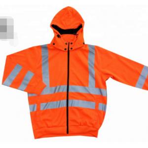 Hooded High Visibility Winter Coat , Reflective Tape Jacket For Workman