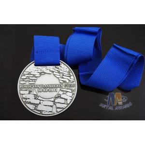 China Championship Finisher Sports Marathon Events Metal Award Medals Die Casting With Blue Ribbon supplier