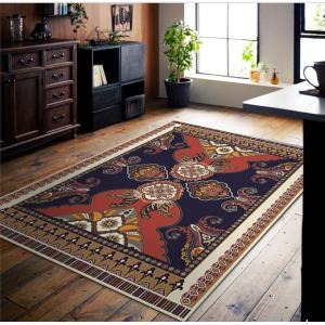 140*200cm Rectangle Polyester Fiber Living Room / Hotel Carpet With Ancient Ethnic Style