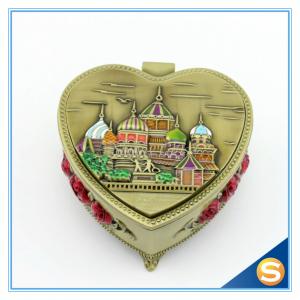 Castle Desgin Antique Brass Metal Heart Shape Jewelry Box