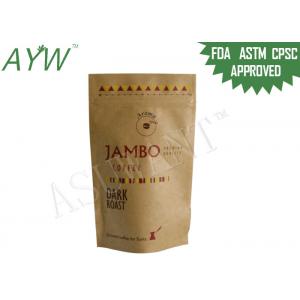 Reclosable Brown Kraft Paper Zipper Bags Foil Liner For Aroma Cafe Beans