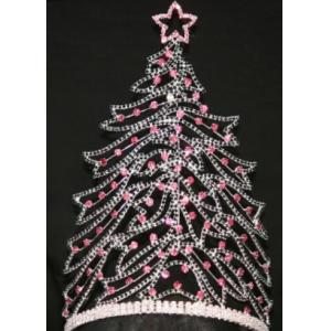 Custom Christmas tree crowns for your pageants red and green rhinestone crowns and tiaras wholesale pai crown supplier