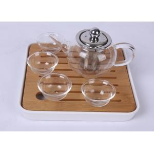 China Portable Travel Glass Tea Set 4 Cups With Bamboo Plate , FDA SGS Listed supplier