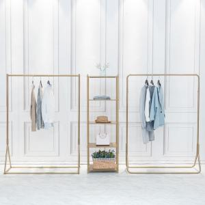 Nordic Design Golden Standing Clothes Rack , Shop Ground Clothing Display Rack