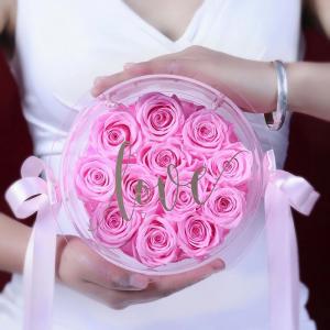 China Preserved Rose Flower Eternal Rose in Transparent Round Acrylic Box for Love Valentine's Day Girls Birthday Long Lasting supplier