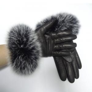 China Sheepskin Womens Soft Leather Gloves Wool Lined Fox Fur Leather Gloves supplier
