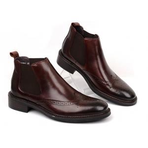 Brogue Style Mens Ankle Boots Slip On Full Grain Leather Size Customized