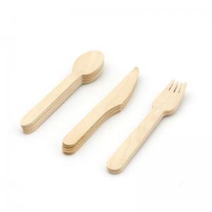 160mm Disposable Wooden Cutlery Set , Wrapped Organic Bamboo Utensils Spoon Knife Fork