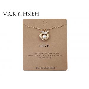 China VICKY.HSIEH Gold Tone "Love" Crystal Rhinestone Pave Open Heart Shape Pearl Pendant Necklace supplier