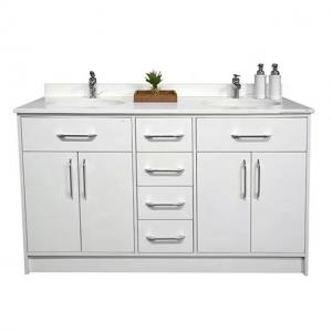 White 60 Inch Hotel Room Cabinets Double Sink Floor Mounted Cabinets Custom