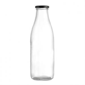 Large Capacity Milk Glass Bottle 1000 Ml Beverage With Metal Cap Food Grade Leakproof