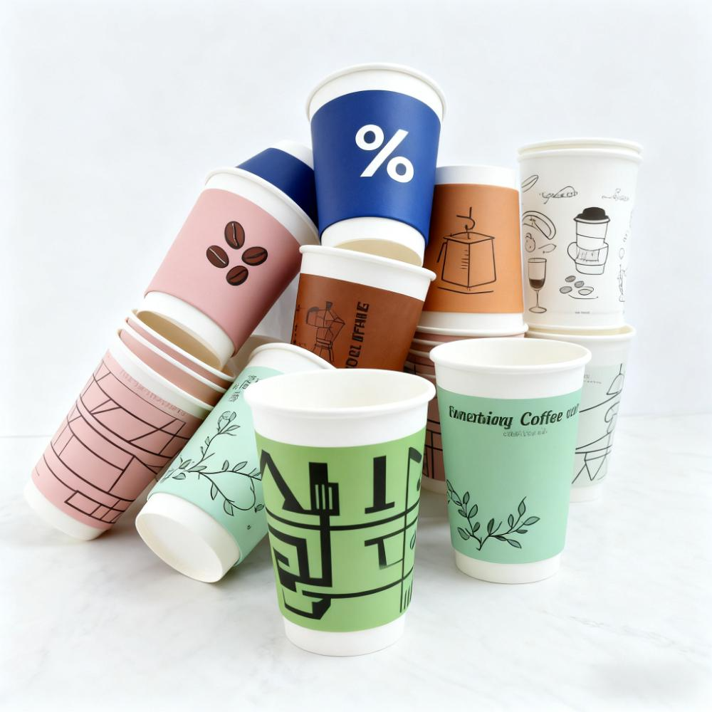 Factory Printing Coffee Cup 8oz 16oz Disposable Takeaway Coffee Paper Cups with Lid for Hot Drinks