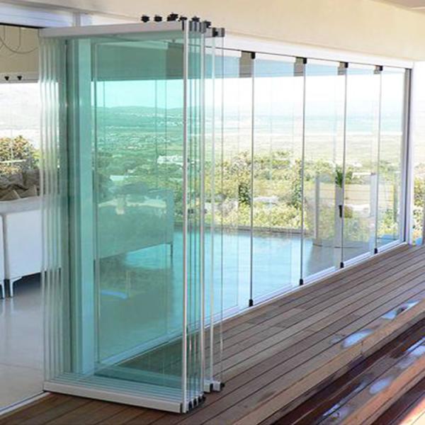 Building Folding Sliding Glass Doors Frameless Slide And Fold Doors Energy Efficient Ultra Clear 8mm 10mm 12mm Thickness