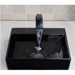 24" Black Granite Stone Tile Bathroom Vessel Sink With Polished Surface