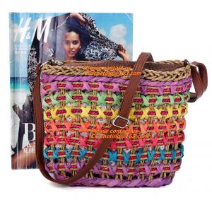 Fashion Women Straw Bag Weaving Bucket Style Travel Beach Shoulder Bags Charming Rainbow