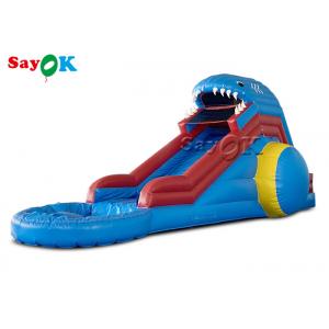 Inflatable Shark Slide ODM Blue Shark Inflatable Water Slide With Swimming Pool