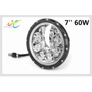 Round LED Headlight 7" 60W LED Combo Beam 5D LED Driving light high beam & Low beam & Atmosphere Light-Blue Halo Ring