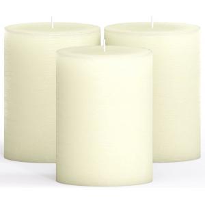 Pillar Candles Set Of 3 - Decorative Rustic Candles Unscented And No Drip Candles - Ideal As Wedding Candles