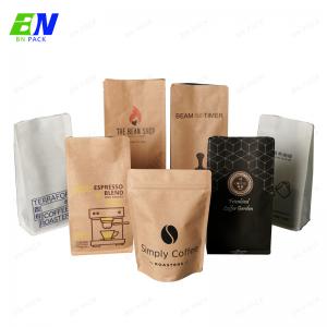 China Kraft Paper Flat Bottom Coffee Pouch With One Way Degassing Valve supplier