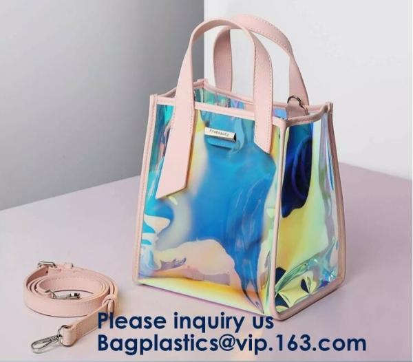 Women Clear Transparent Rainbow Hologram Cosmetic Makeup Travel Wash Clutch Bag