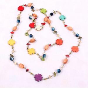 China Bohemian cross-color semi-precious jewelery mixed ethnic sweater chain necklace LuoShi supplier