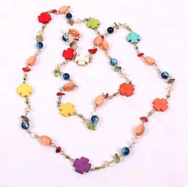 Bohemian cross-color semi-precious jewelery mixed ethnic sweater chain necklace