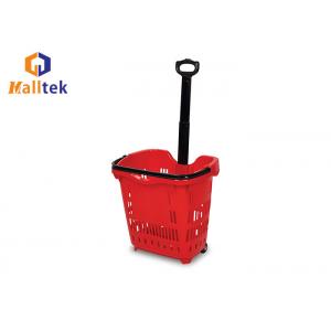 52L Supermarket Shopping Basket , Rolling Pull Along Shopping Basket With Two Wheels