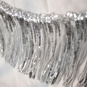 China garment wedding dirac Wholesale Iridescent Large Lace Stage Suit Sequin Fabric Glitter Fashion Dress Mesh Tassel Fabric wholesale