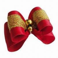 Dog Holiday Bows, Made of Ribbon and Golden Pearls, ODM/OEM Services are Welcome