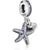 China Tropical Starfish & Sea Shell Hanging Charm - 925 Sterling Silver Beads - European Style Bead Charm Bracelet on sale