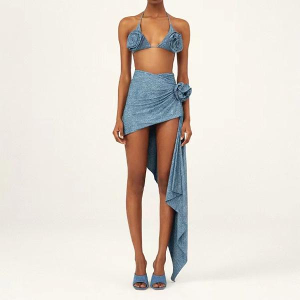 Waist Nylon Swimwear Set with Adjustable Straps and Retro Vibes