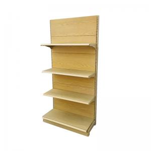 Retail Store Wood Gondola Shelving Wood Grain Transfer Heavy Duty Shelves