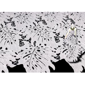 China 125cm Poly Milk Polyester Lace Fabric Leaf Design / Guipure Embroidered Fabric For Dresses wholesale