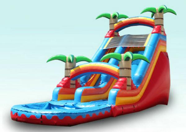 Red Tropical Kids Garden Water Slide With Pool , Blow Up Water Slide Backyard