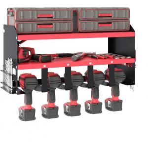 Double Tier Metal Drill Storage Rack for Garage Organization Wall Mount Tool Organizer