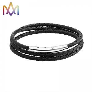 OEM Multi Layer Braided Leather Bracelet With Magnetic Clasp