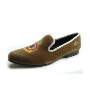 China Yellow Royal Yellow Mens Leather Loafers , Royal Embroidered Mens Casual Loafers supplier