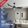 China Lamp Body Material Metal 52inch Black 3 ABS Blades DC 35W Simple Decorative Ceiling Fan with LED Light wholesale