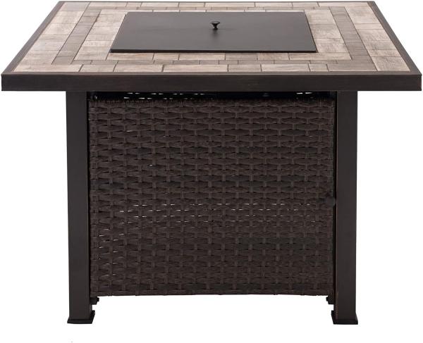 Square Tile Top Modern Propane Fire Pit With All Weather Wicker Powered Brazier