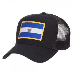 China El Salvador Flag Patched Embroidered Mesh Hats , Black Polyester Trucker Hat supplier