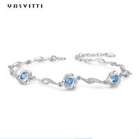 China 7.3in 5.2g Sterling Silver Jewelry Bracelets AAA CZ Blue Rhinestone Bracelet on sale