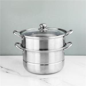 Two Layer Stainless Steel Steamer Pot With Handles Glass Lid