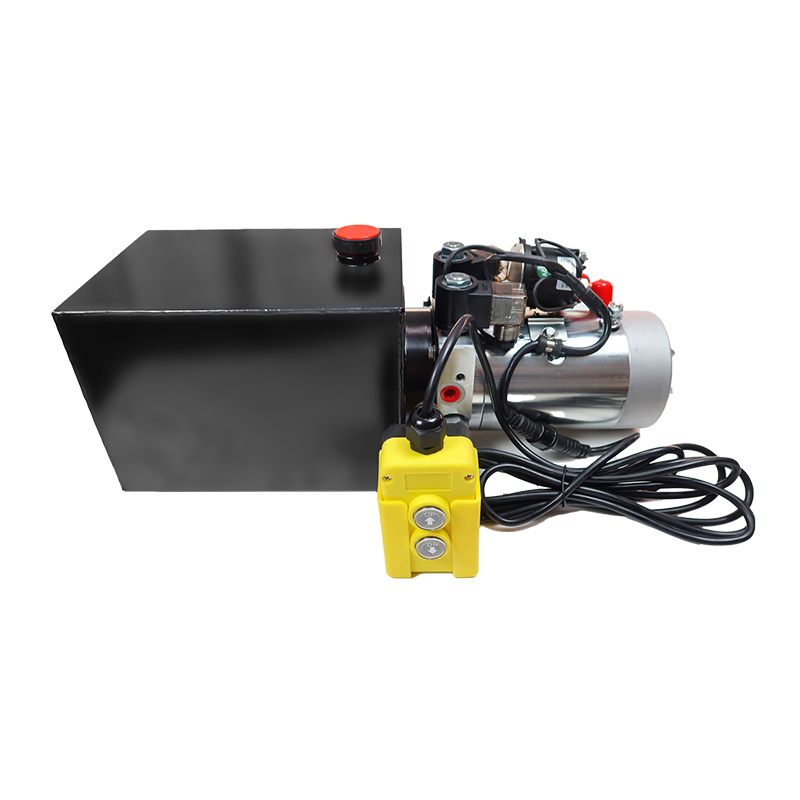 China Unité de puissance hydraulique à double effet DC 12V 1,6 kW avec réservoir en acier de 8L et télécommande pour remorques basculantes, élévateurs et plateformes élévatrices supplier