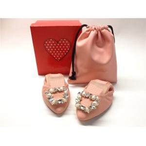 Wholesale genuine leather shoes foldable flat shoes pale pink women ballet shoes goatskin shoes fashion cute flat shoes