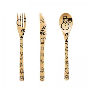 200mm Laser engraving technology Wooden Cutlery Set Cartoon Character Biodegradable 	birthday parties