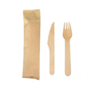 2 In 1 Birch Disposable Wooden Spoons Forks Knife Cutlery Kit 6.3inch